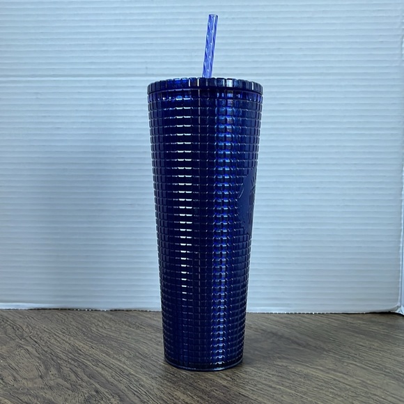 NWT Starbucks Blueberry Venti Cup ‘Cobalt Blue Pearl Grid’ Glitter Tumbler - Picture 6 of 12